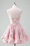 Fluffy Blue Corset Floral Sweetheart Short Homecoming Dress