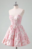 Fluffy Blue Corset Floral Sweetheart Short Homecoming Dress