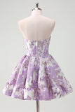 Fluffy Blue Corset Floral Sweetheart Short Homecoming Dress