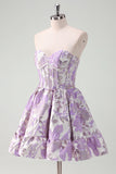 Fluffy Blue Corset Floral Sweetheart Short Homecoming Dress