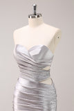 Sparkly Strapless Grey Beaded Short Tight Homecoming Dress