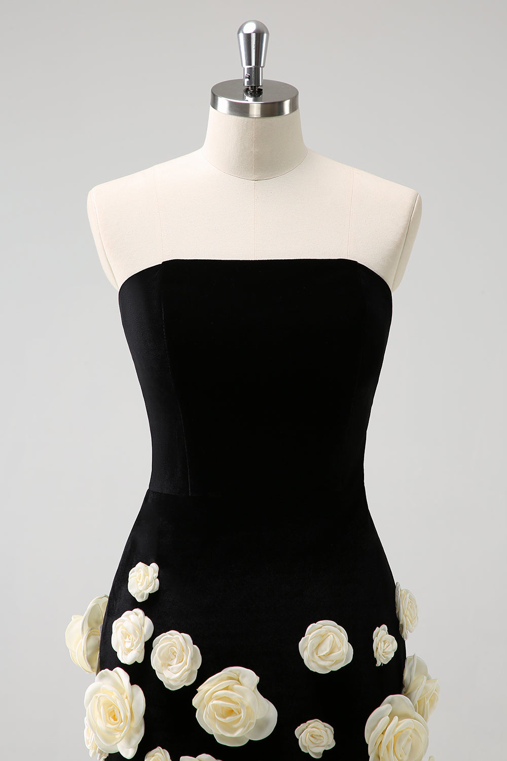 Black Strapless Tight Short Homecoming Dress with 3D Flowers