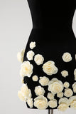 Black Strapless Tight Short Homecoming Dress with 3D Flowers