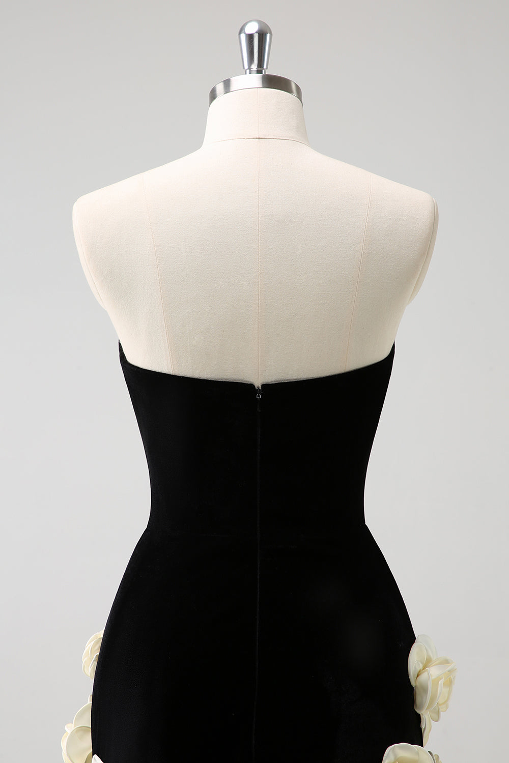 Black Strapless Tight Short Homecoming Dress with 3D Flowers
