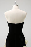 Black Strapless Tight Short Homecoming Dress with 3D Flowers