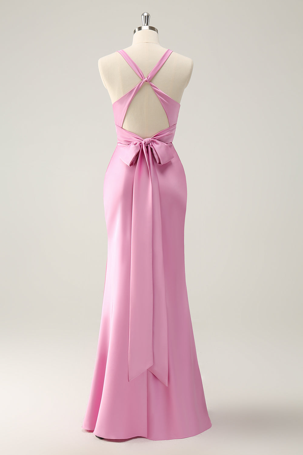 pink halter neck bridesmaid dresses BABARONI BABARONI Chiffon Pearl Pink Bridesmaid Dresses Halter Floor-length Sleeveless Bow A-line, Pearl Pink / US0