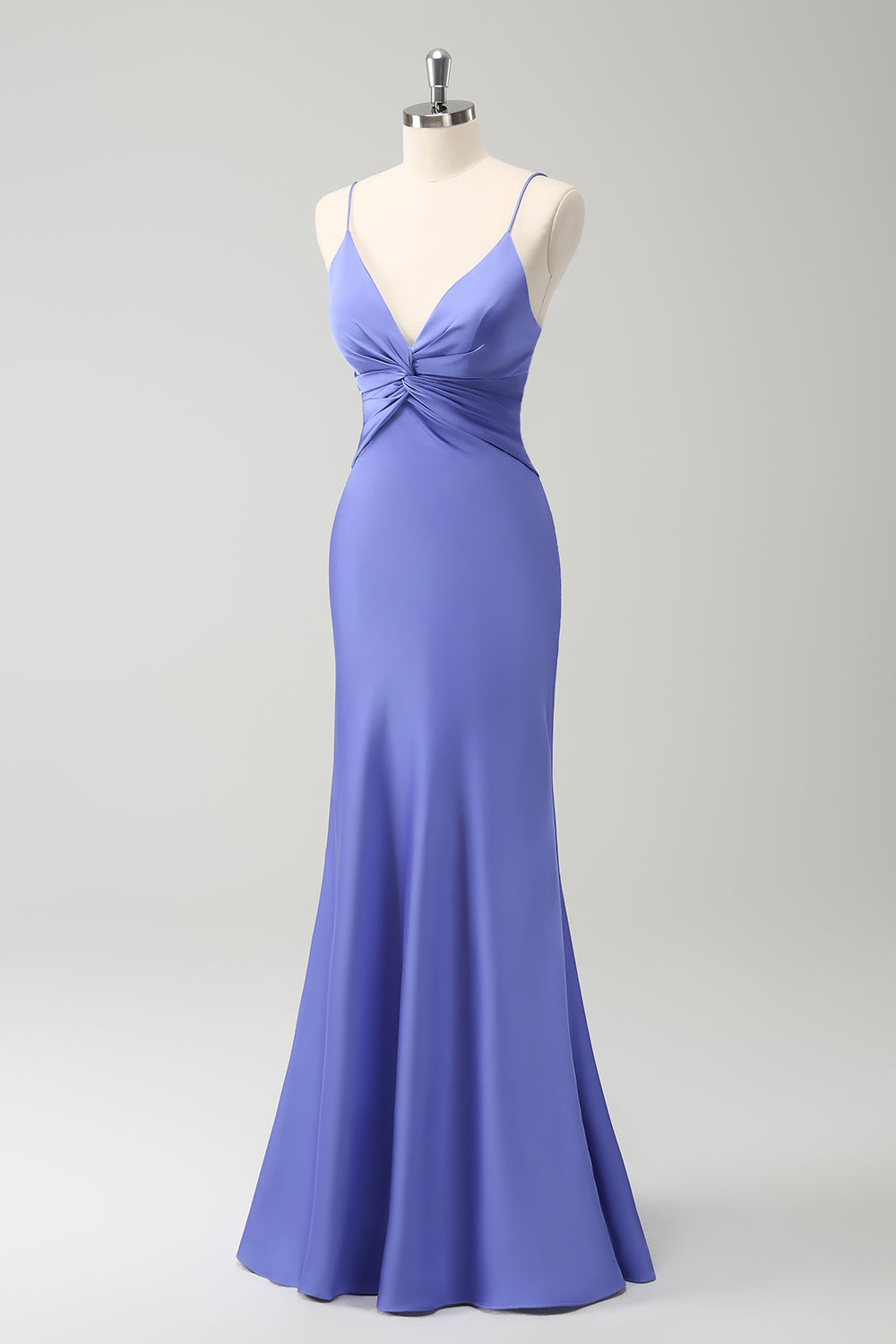 Zapaka Women Purple Mermaid Hollow Out Bridesmaid Dress Spaghetti Straps Twist Front Wedding Party Dress, Purple / US6 Zapaka Women Purple Mermaid Hollow Out Bridesmaid Dress Spaghetti Straps Twist Front Wedding Party Dress, Purple / US6