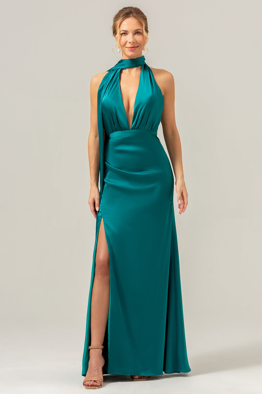 Zapakasa Women Peacock V-Neck Backless Long Bridesmaid Dress with Slit Mermaid Wedding Party Dress Zapakasa Women Peacock V-Neck Backless Long Bridesmaid Dress with Slit Mermaid Wedding Party Dress