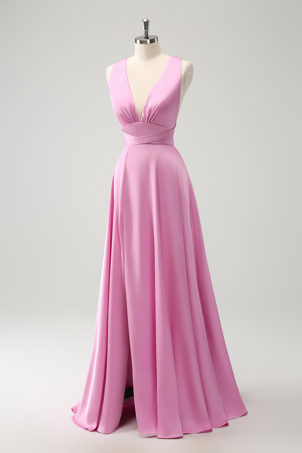 Zapaka Women Pink Bridesmaid Dress with Slit V-Neck Backless A Line Wedding Party Dress, Pink / US6 Zapaka Women Pink Bridesmaid Dress with Slit V-Neck Backless A Line Wedding Party Dress, Pink / US6