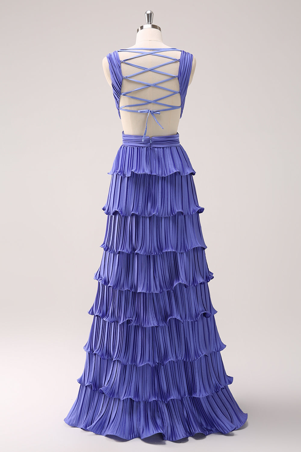 Zapaka Women Purple Prom Dress A-Line V Neck Tiered Lace Up Back Long Bridesmaid Dress with Slit, chiffon color / US20W