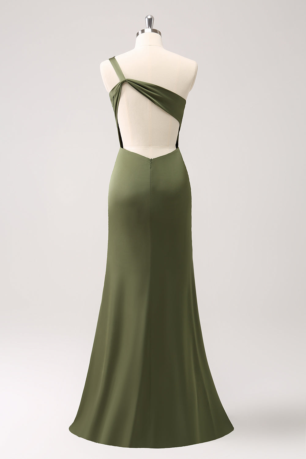olive one shoulder dress Signature Elegance Olive Green Satin One-Shoulder Maxi Dress