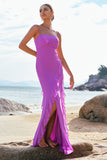 Tahiti Spaghetti Straps Chiffon Ruffled Long Bridesmaid Dress with Slit