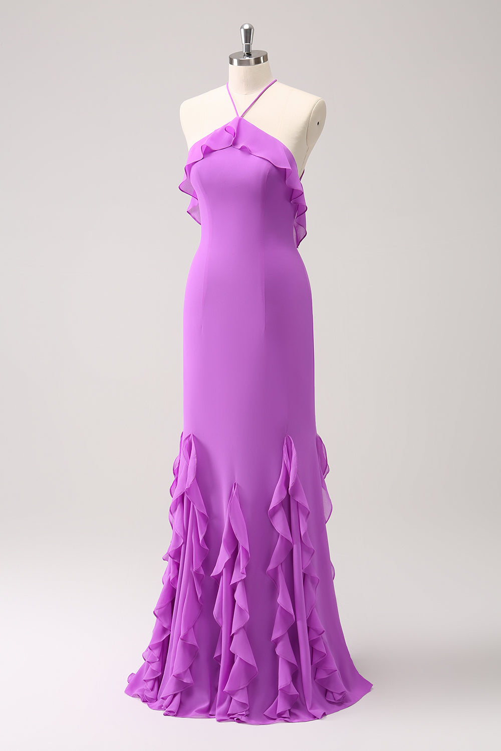 ZAPAKASA Women Tahiti Mermaid Halter Ruffle Chiffon Long Bridesmaid Dress