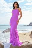 Tahiti Mermaid Halter Chiffon Long Bridesmaid Dress with Ruffles