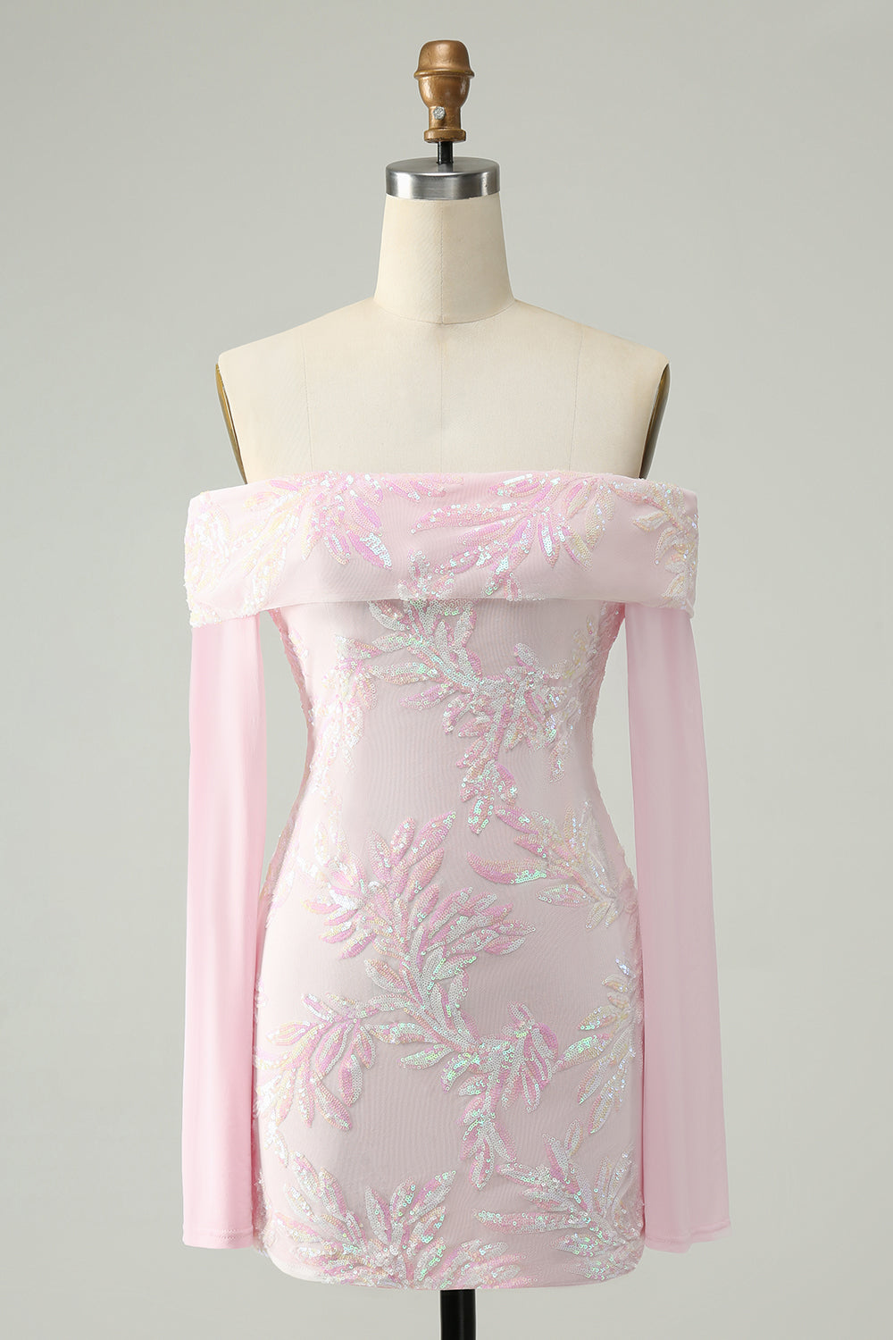 Zapakasa Women Sparkly Pink Bodycon Sequin Homecoming Dress with Long Sleeves Off The Shoulder Cocktail Dress Zapakasa Women Sparkly Pink Bodycon Sequin Homecoming Dress with Long Sleeves Off The Shoulder Cocktail Dress