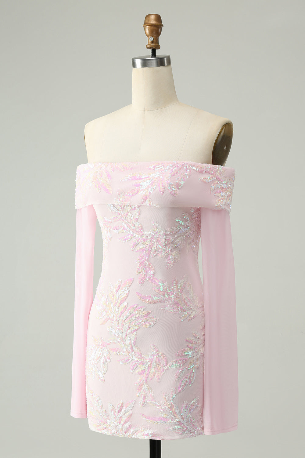 Zapakasa Women Sparkly Pink Bodycon Sequin Homecoming Dress with Long Sleeves Off The Shoulder Cocktail Dress Zapakasa Women Sparkly Pink Bodycon Sequin Homecoming Dress with Long Sleeves Off The Shoulder Cocktail Dress