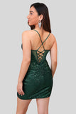 Dark Green Bodycon Spaghetti Straps Corset Short Homecoming Dress with Sequins