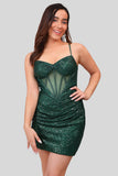 Dark Green Bodycon Spaghetti Straps Corset Short Homecoming Dress with Sequins
