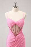 Dark Green Bodycon Spaghetti Straps Corset Short Homecoming Dress with Sequins