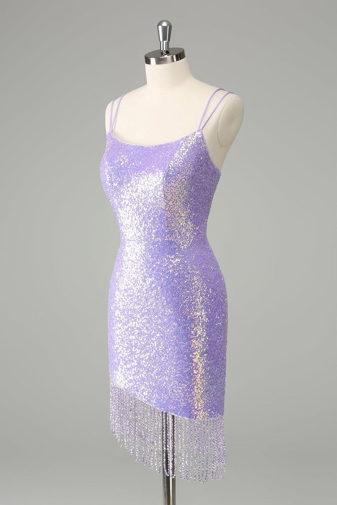 Glitter Lilac Straps Short Party Dress, Sleeveless Homecoming Dress UQH0073 main image 0