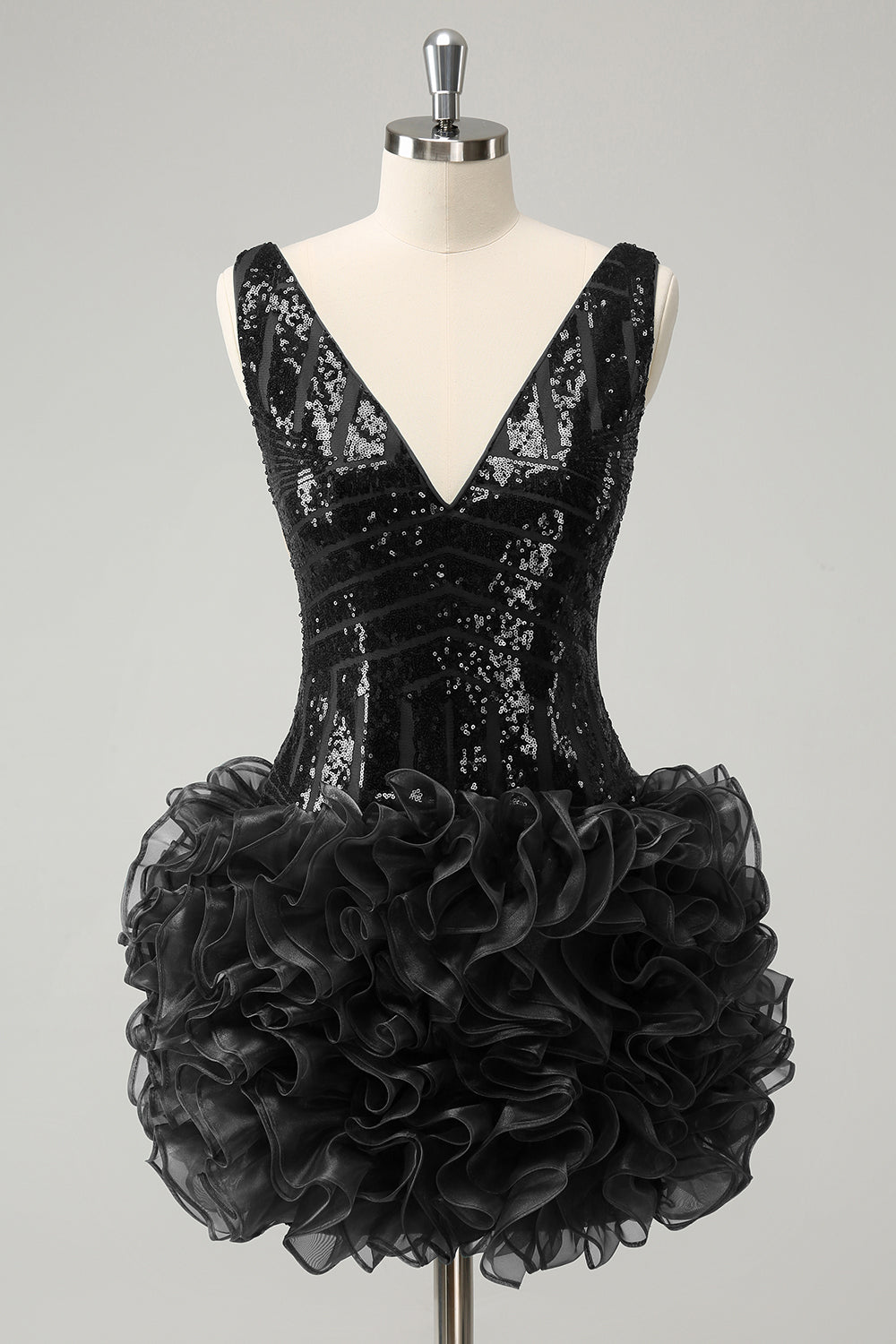 Glitter Dark Green Tight Sequins Homecoming Dress with Detachable Ruffles