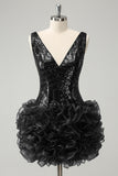 Glitter Dark Green Tight Sequins Homecoming Dress with Detachable Ruffles