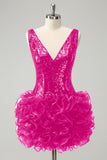 Glitter Dark Green Tight Sequins Homecoming Dress with Detachable Ruffles