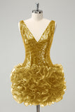 Glitter Dark Green Tight Sequins Homecoming Dress with Detachable Ruffles