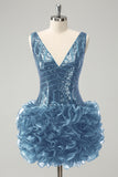 Glitter Dark Green Tight Sequins Homecoming Dress with Detachable Ruffles