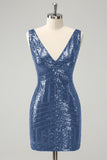 Glitter Dark Green Tight Sequins Homecoming Dress with Detachable Ruffles