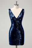 Glitter Dark Green Tight Sequins Homecoming Dress with Detachable Ruffles