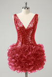 Glitter Dark Green Tight Sequins Homecoming Dress with Detachable Ruffles