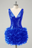 Glitter Dark Green Tight Sequins Homecoming Dress with Detachable Ruffles