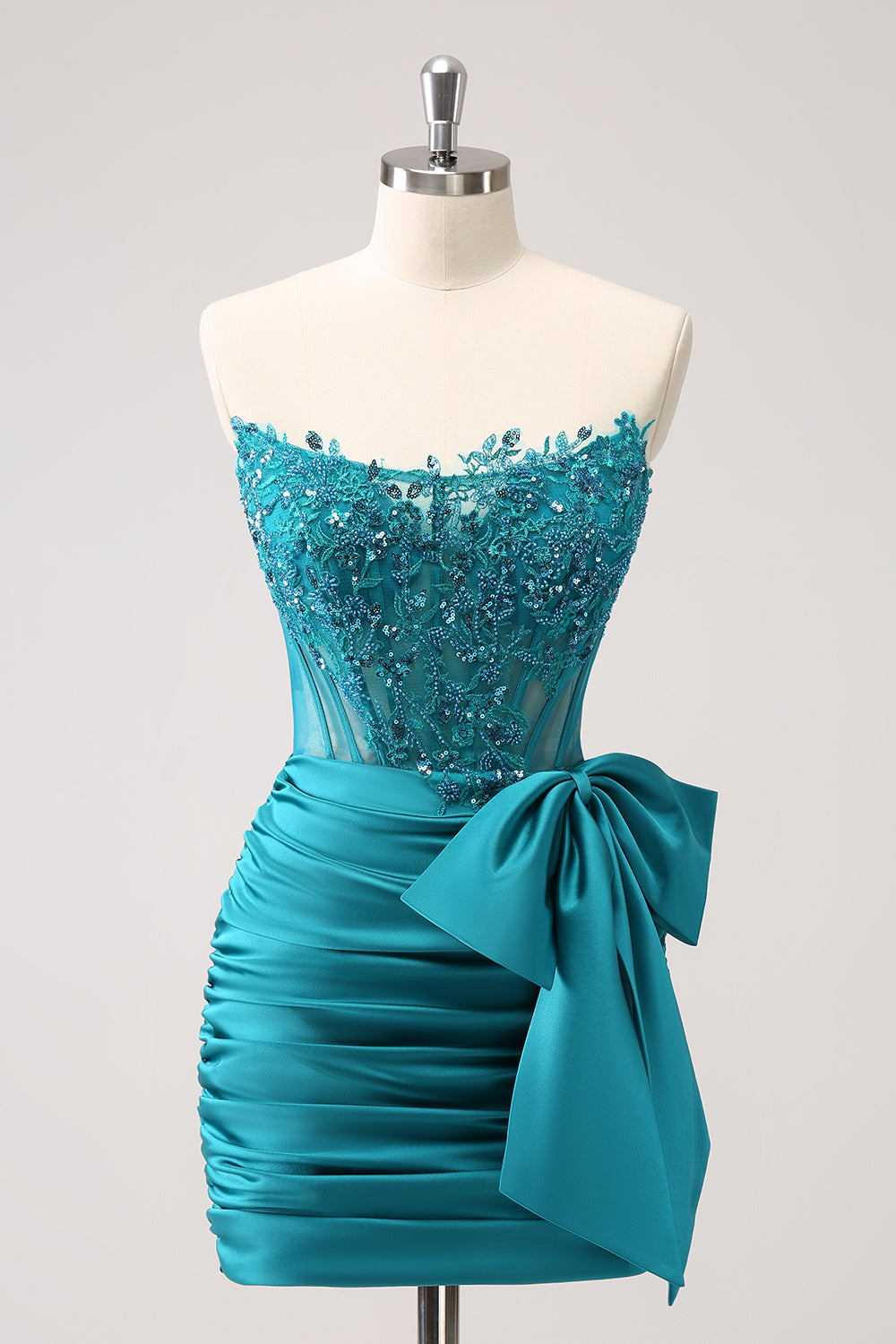 Sparkly Navy Strapless Beaded Tight Short Homecoming Dress with Lace