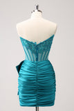 Sparkly Navy Strapless Beaded Tight Short Homecoming Dress with Lace