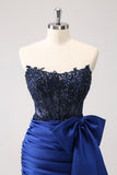 Sparkly Navy Strapless Beaded Tight Short Homecoming Dress with Lace