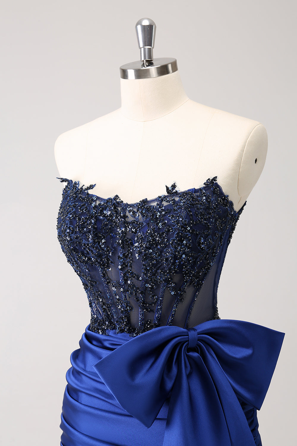 Sparkly Navy Strapless Beaded Tight Short Homecoming Dress with Lace