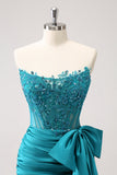 Sparkly Navy Strapless Beaded Tight Short Homecoming Dress with Lace