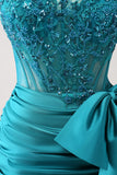Sparkly Navy Strapless Beaded Tight Short Homecoming Dress with Lace