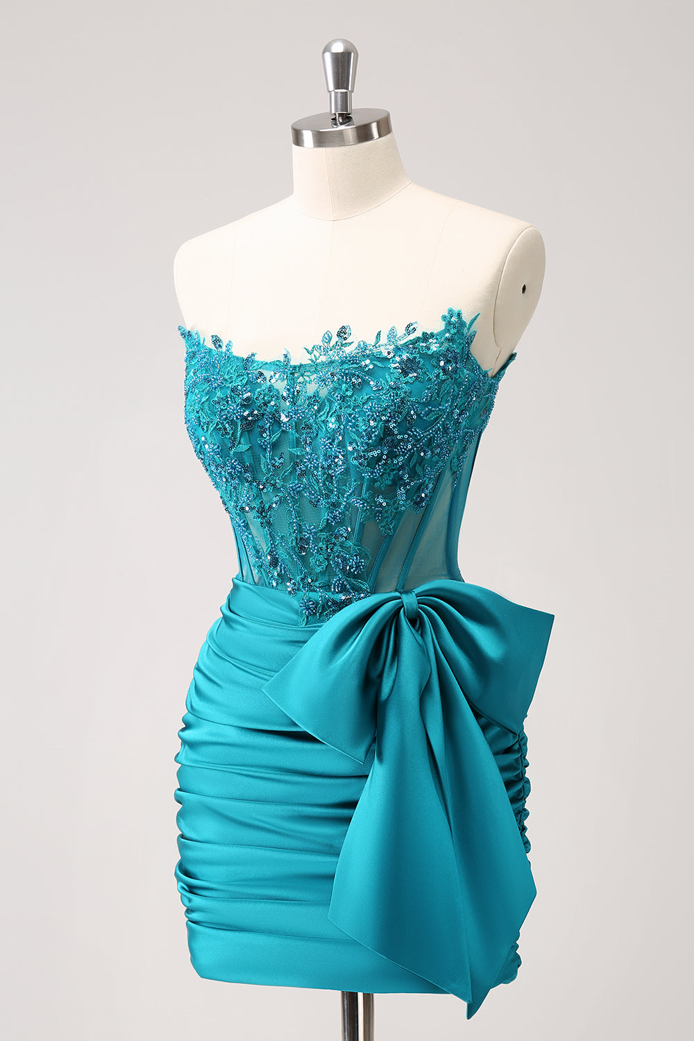 Sparkly Navy Strapless Beaded Tight Short Homecoming Dress with Lace