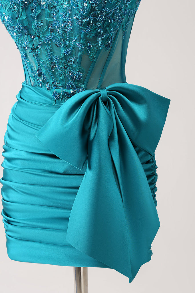 Sparkly Navy Tight Strapless Hollow Out Homecoming Dress with Slit