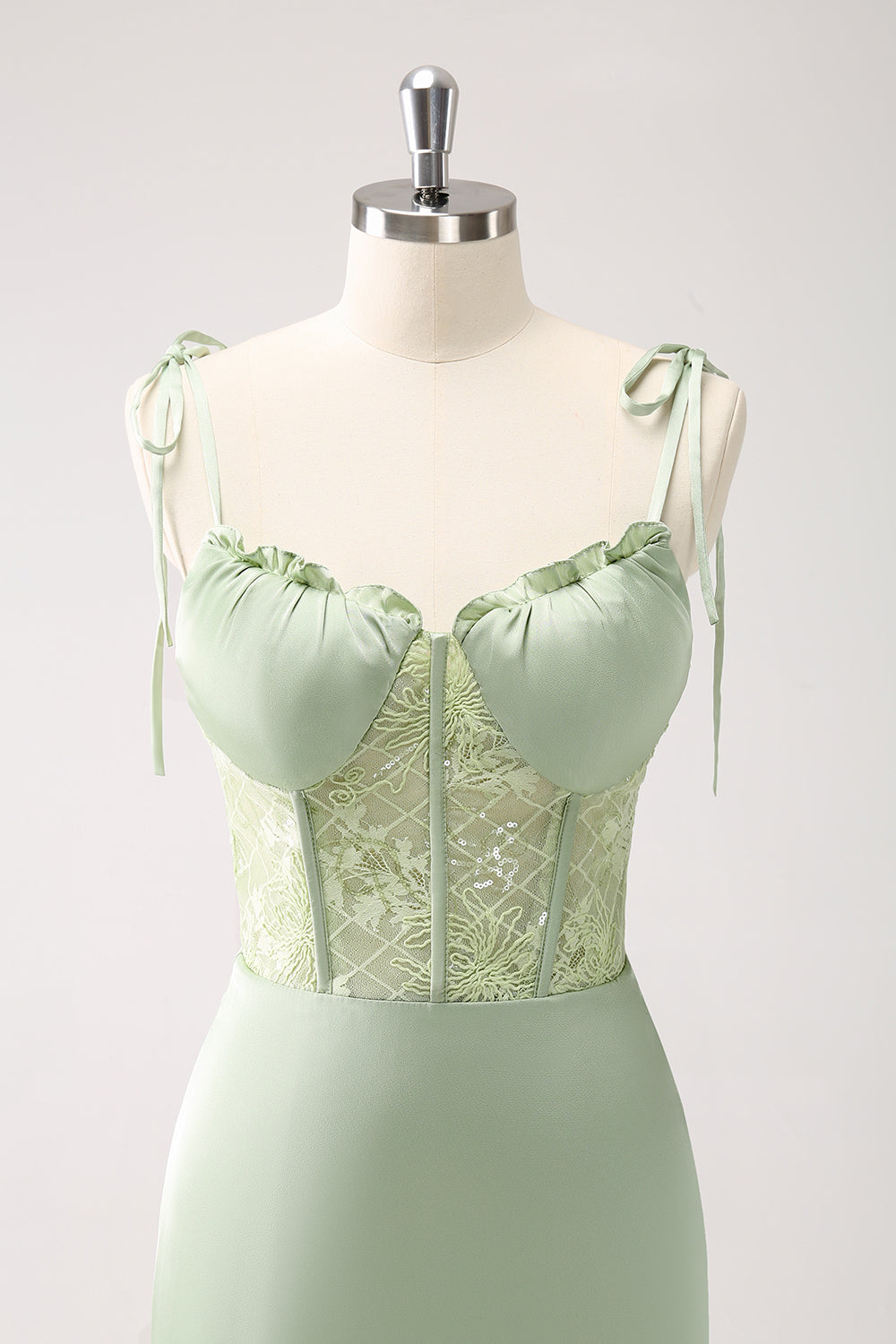ZAPAKA Women Green Sheath Corset Lace Long Bridesmaid Dress with Slit Spaghetti Straps Wedding Guest Dress ZAPAKA Women Green Sheath Corset Lace Long Bridesmaid Dress with Slit Spaghetti Straps Wedding Guest Dress