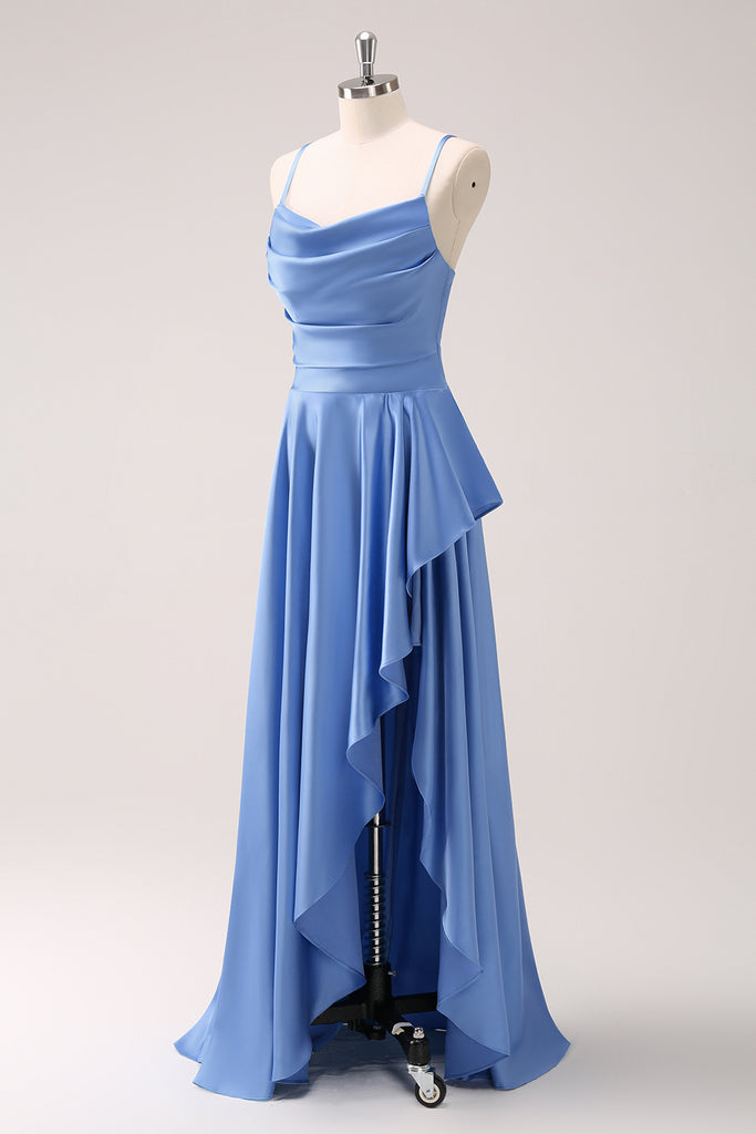 Spaghetti Strap Dress with Slit for Bridesmaid Ink Blue Plus Size