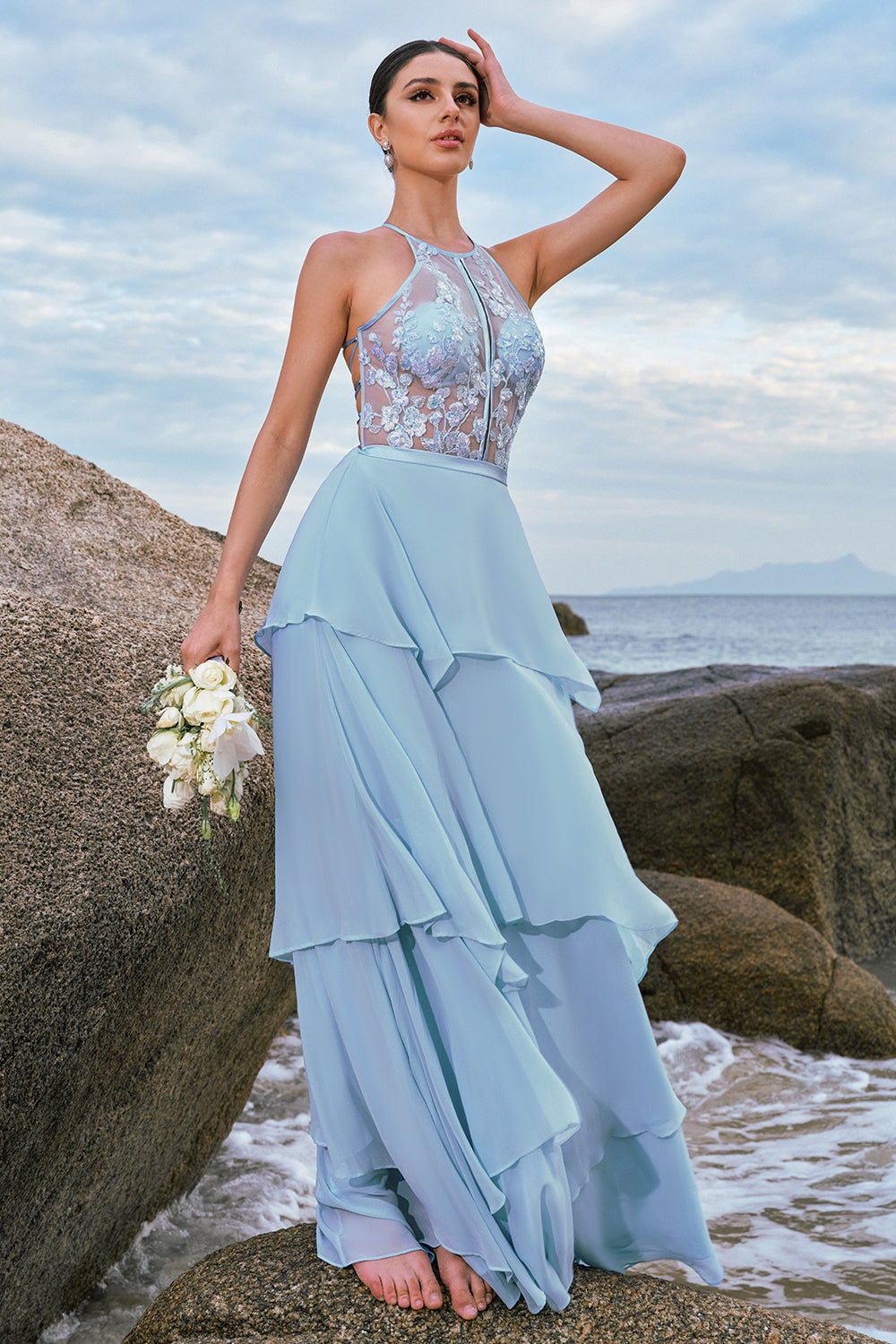 Formal Sky Blue Halter Dress Light Blue Prom Dresses Halter Neckline, Ball Gown, Dresses For Formal Sky Blue Halter Dress Light Blue Prom Dresses Halter Neckline, Ball Gown, Dresses For