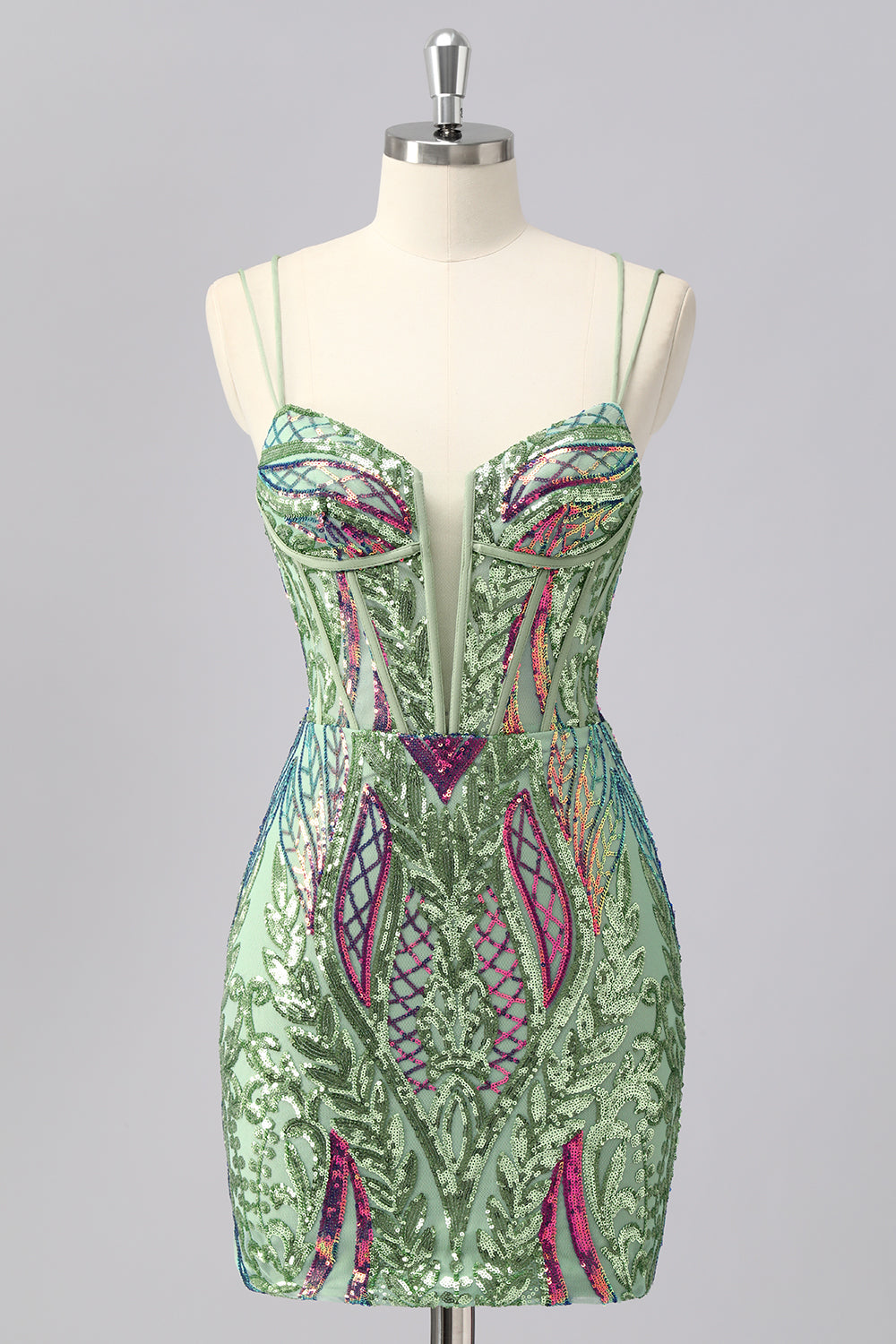 Sparkly Blue Bodycon Spaghetti Straps Corset Homecoming Dress with Sequins