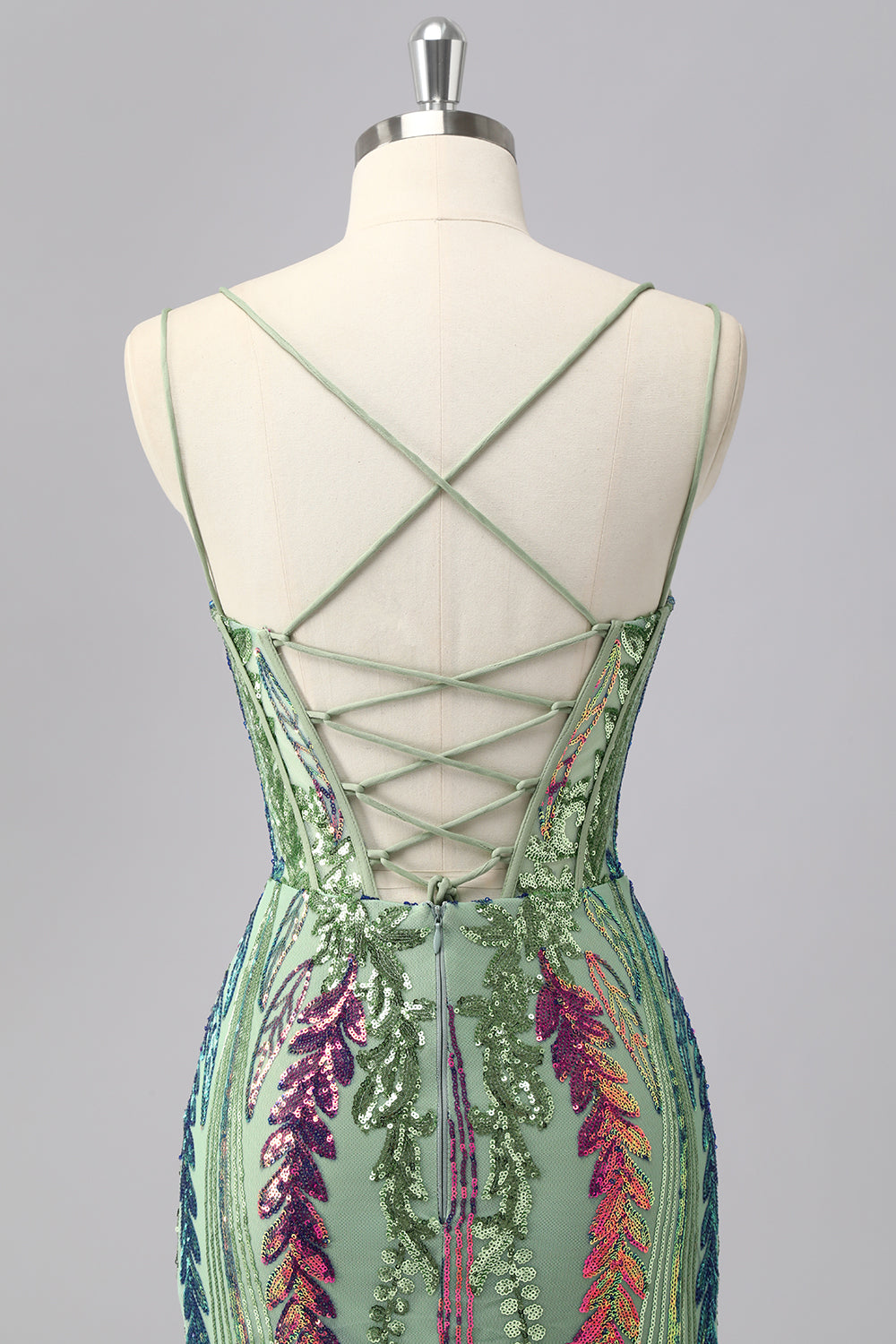 Sparkly Blue Bodycon Spaghetti Straps Corset Homecoming Dress with Sequins