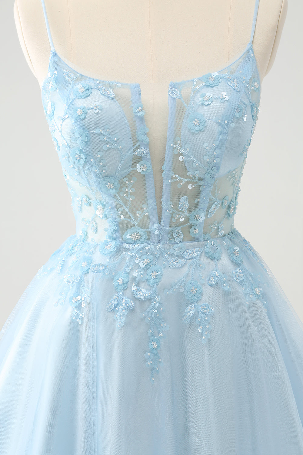 Cute Glitter Blue A Line Beaded Corset Short Homecoming Dress with Appliques