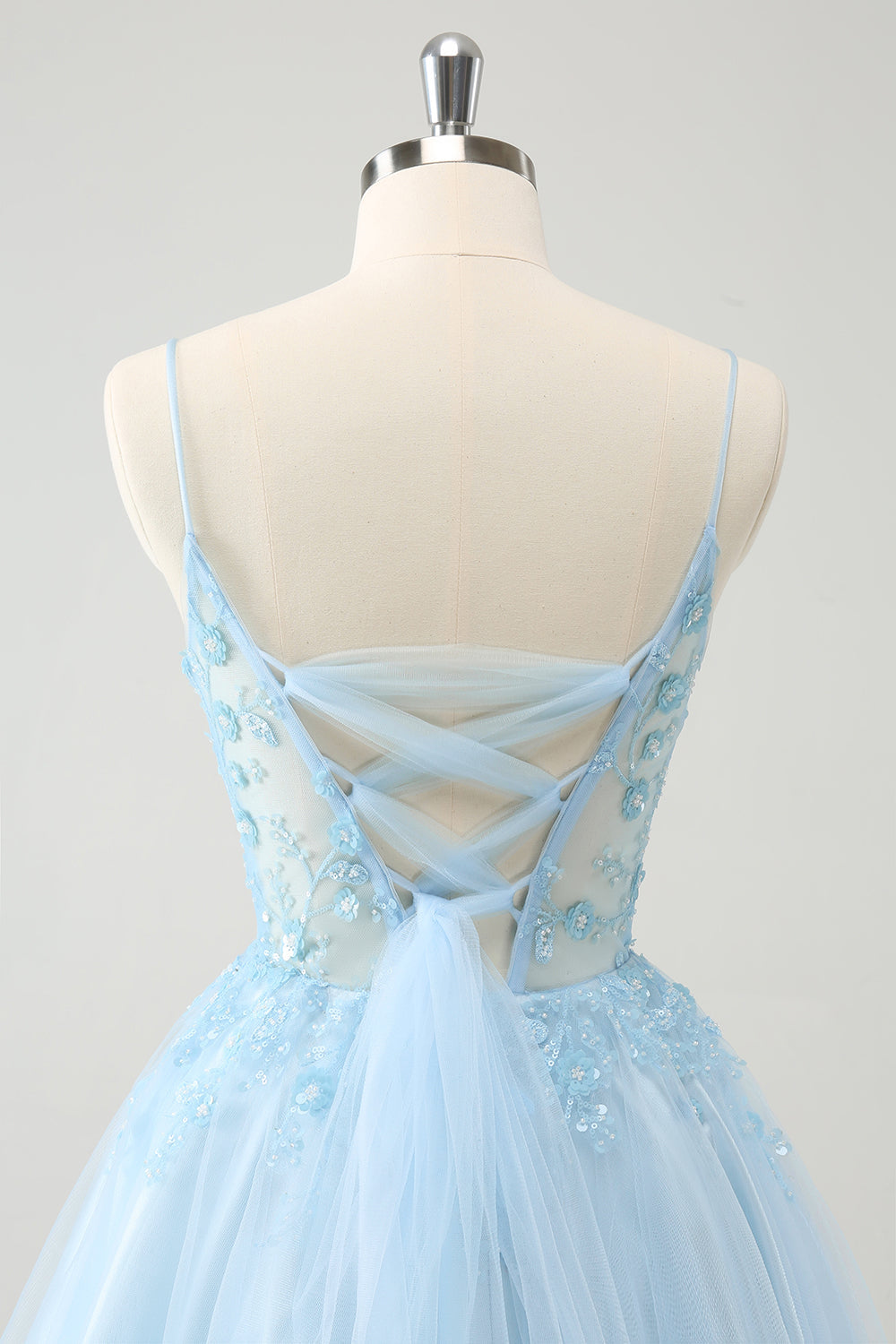 Cute Glitter Blue A Line Beaded Corset Short Homecoming Dress with Appliques