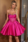 Cute Fuchsia A Line Sweetheart Corset Homecoming Dress with Beading