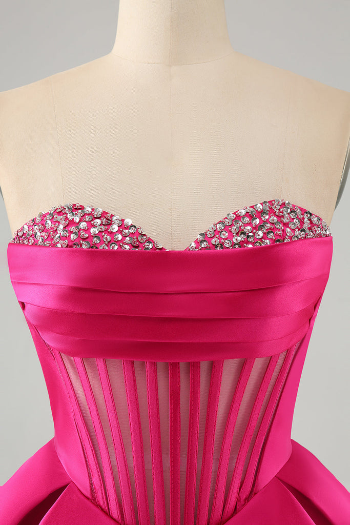 Cute A Line Sweetheart Corset Short Fuchsia Homecoming Dress with Beading